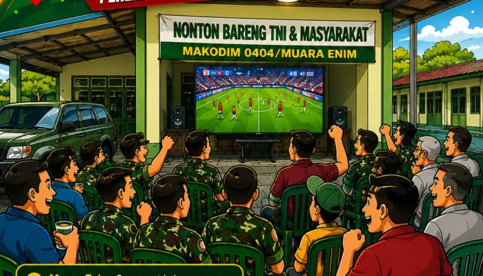 Nobar Piala Dunia 2026, Kodim 0404/Muara Enim Pererat Silaturahmi Bersama Masyarakat