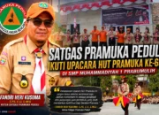 Satgas Pramuka Peduli Kwarcab Prabumulih Ikuti Upacara HUT Pramuka ke-65 di SMP Muhammadiyah 1